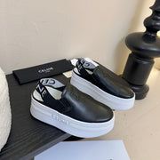 CELINE Block Wedge Mule Black Calfskin 235720
