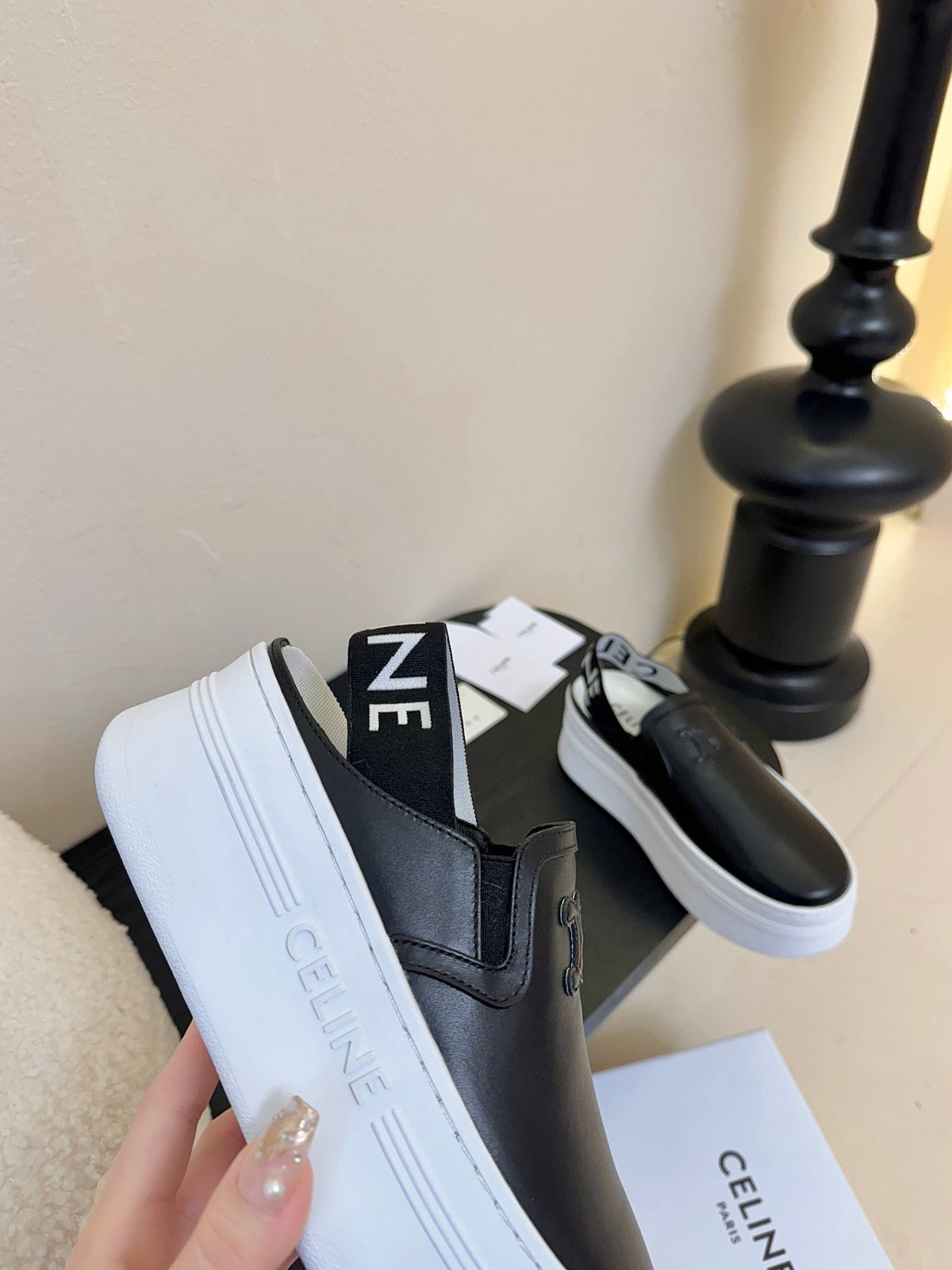 CELINE Block Wedge Mule Black Calfskin 235720