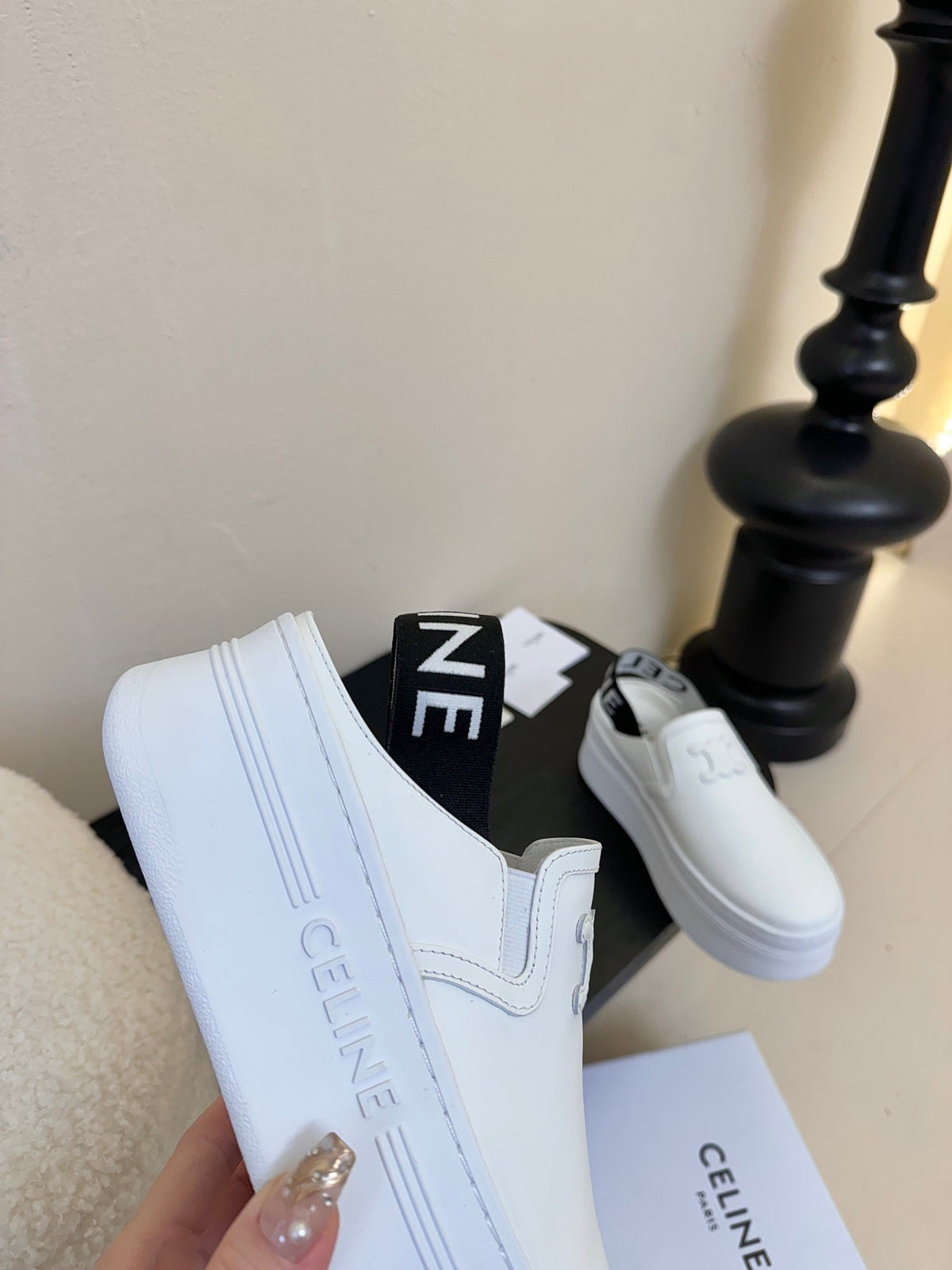 CELINE Block Wedge Mule White Calfskin 235721