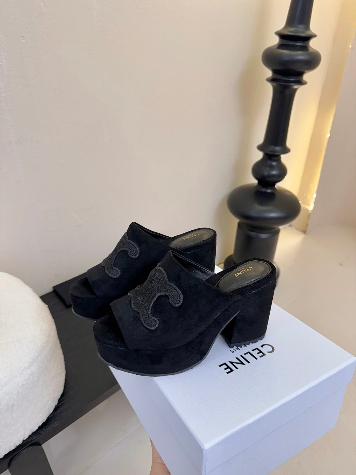 CELINE 25C Elena Mule Black Suede 235722