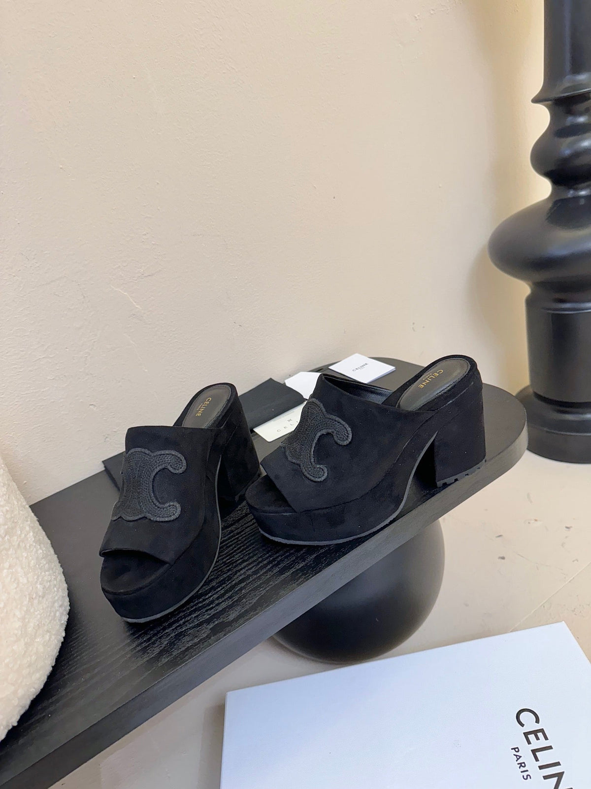CELINE 25C Elena Mule Black Suede 235722
