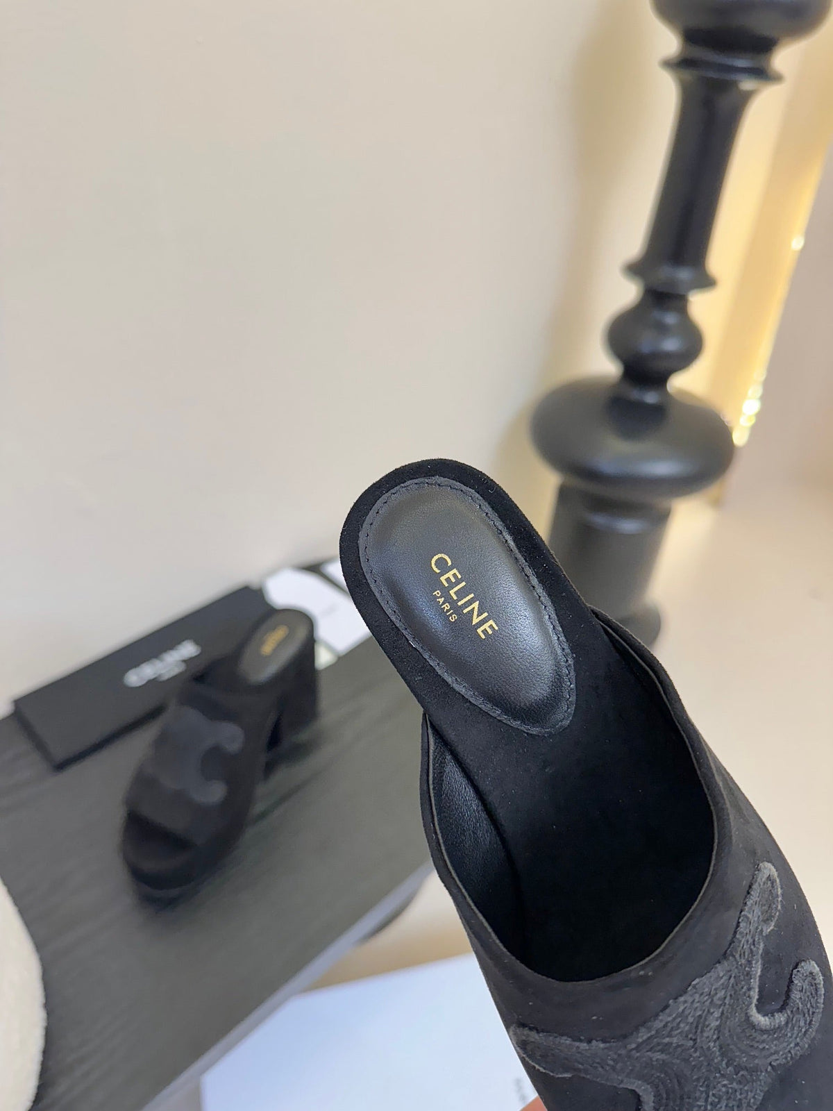 CELINE 25C Elena Mule Black Suede 235722