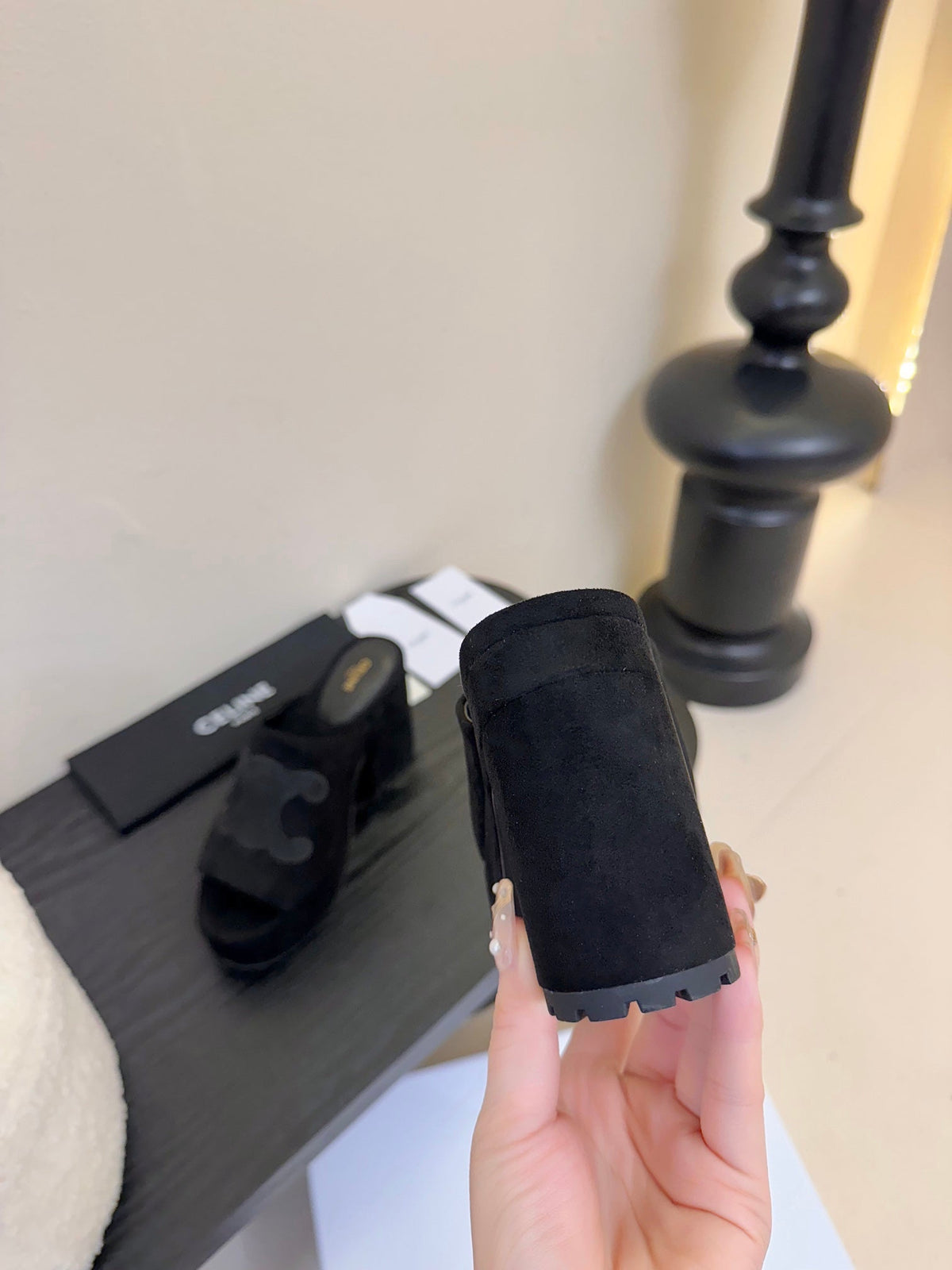 CELINE 25C Elena Mule Black Suede 235722