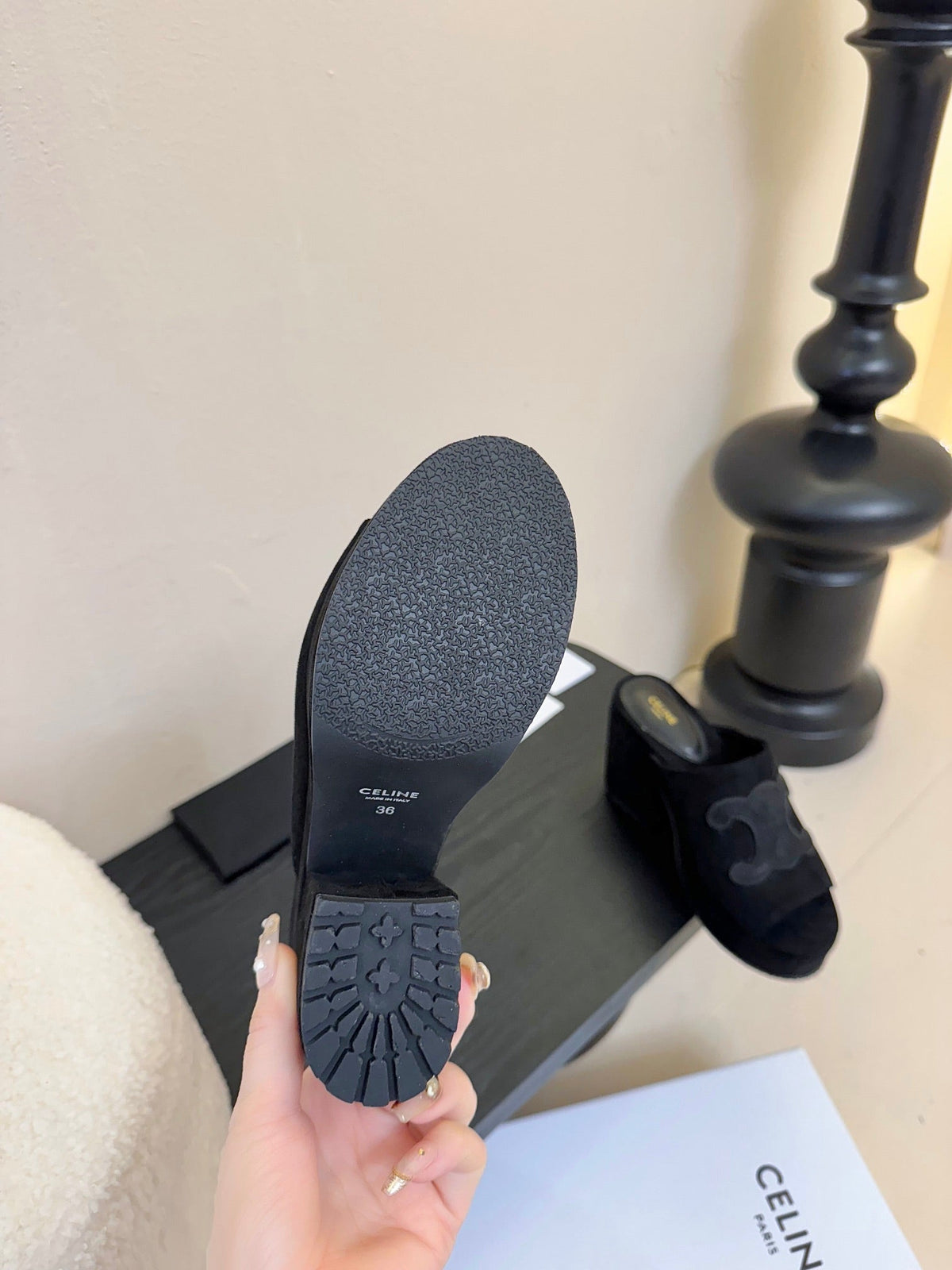 CELINE 25C Elena Mule Black Suede 235722