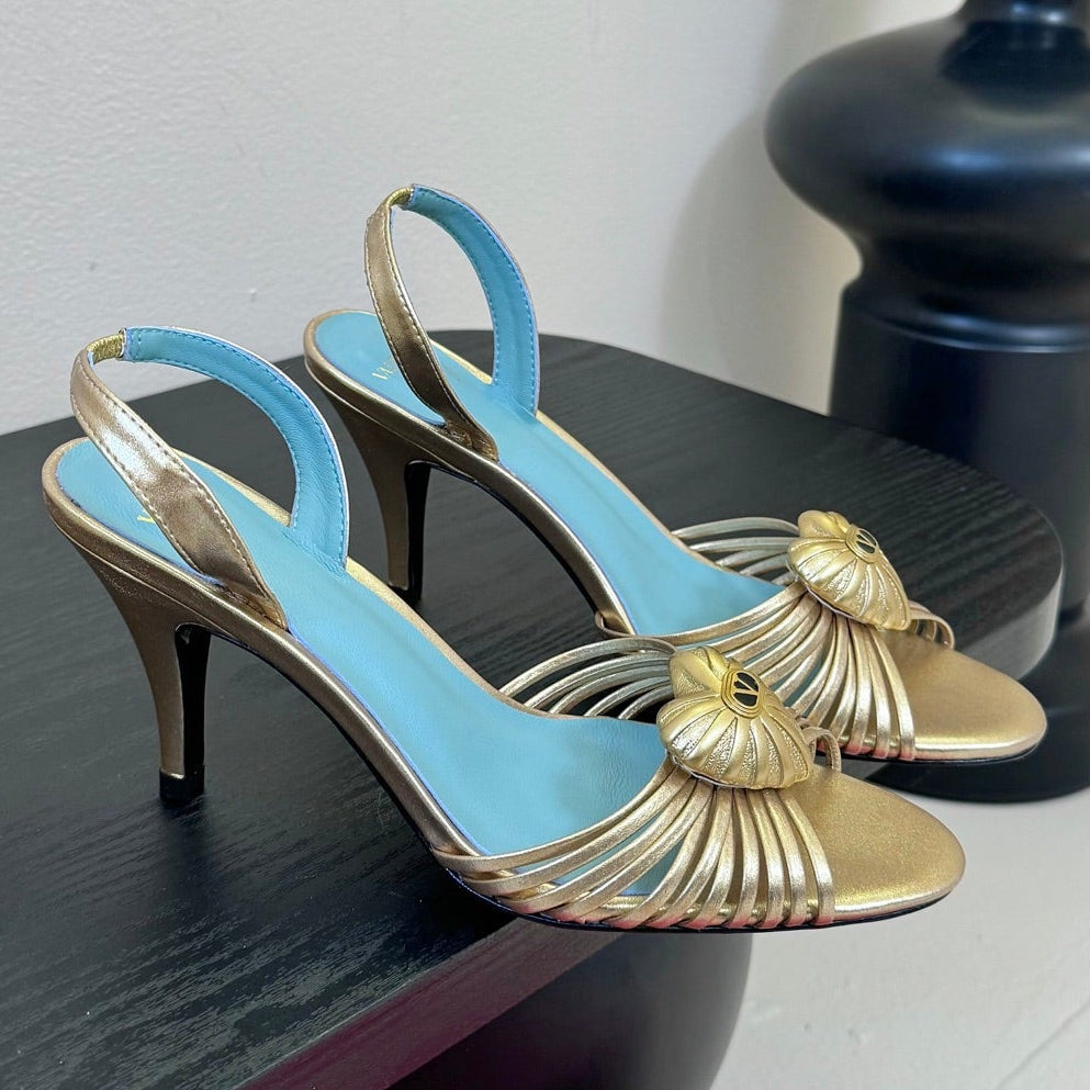 Valentino 2025 Garavani Royal Slingback Sandal Gold Blue Sheepskin 424233