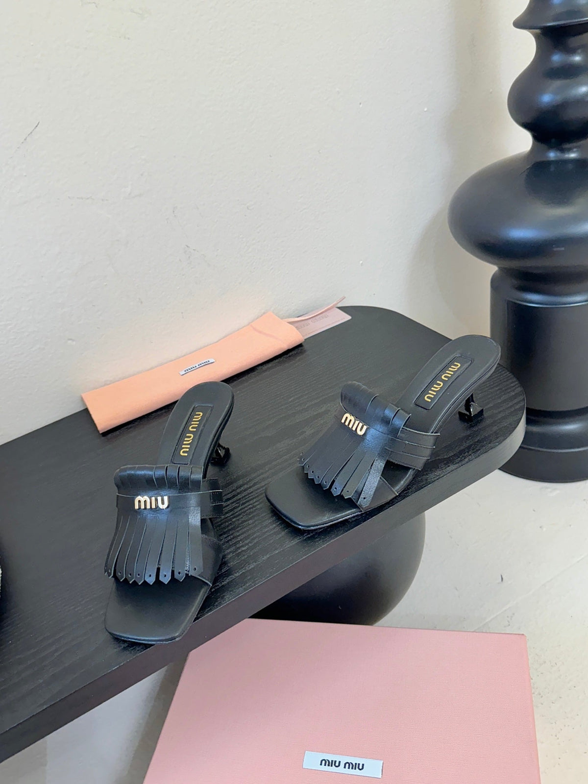 MIU 26ss High Heel Sandals 50 Black Sheepskin 627359