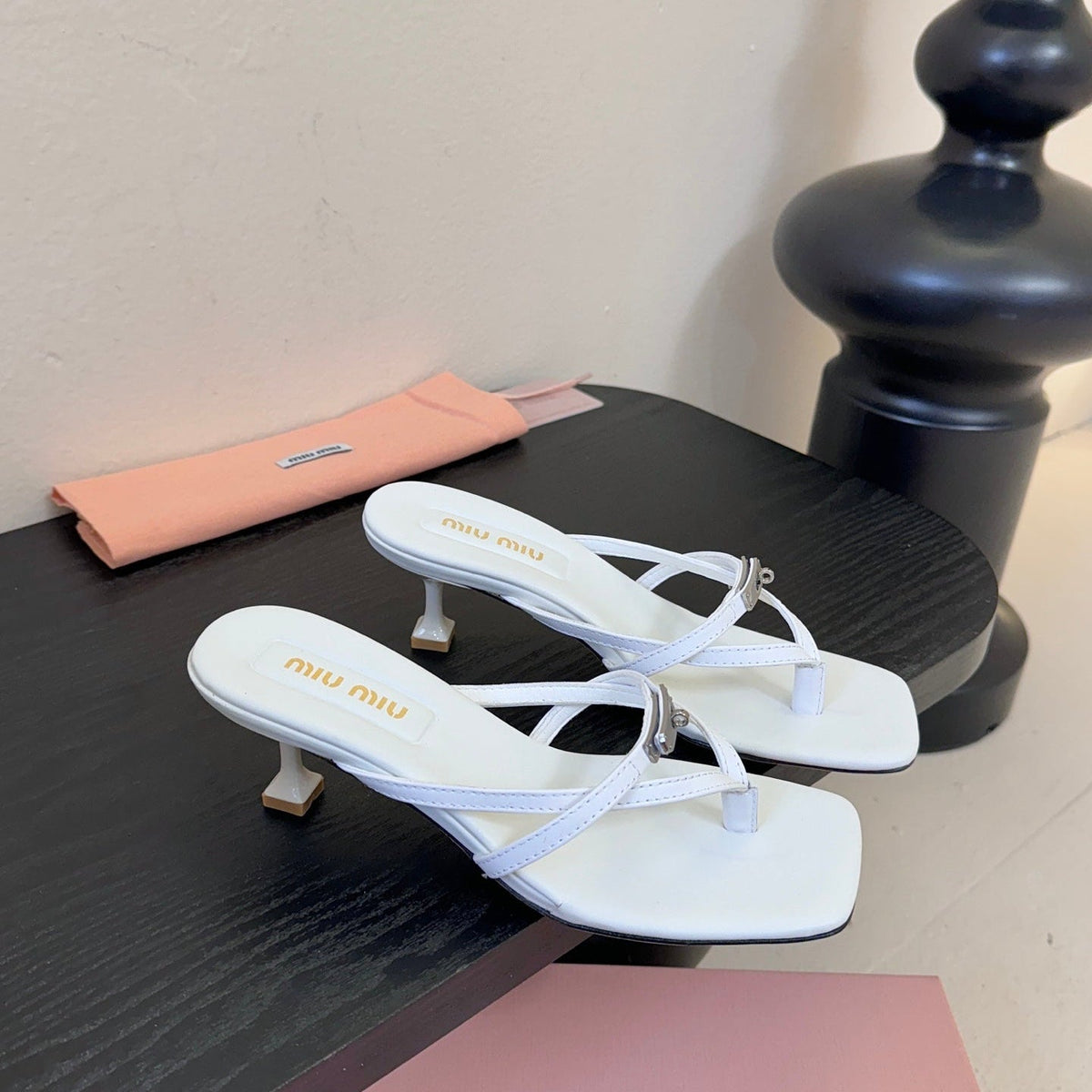 MIU High Heeled Sandals 50 White Sheepskin 627364