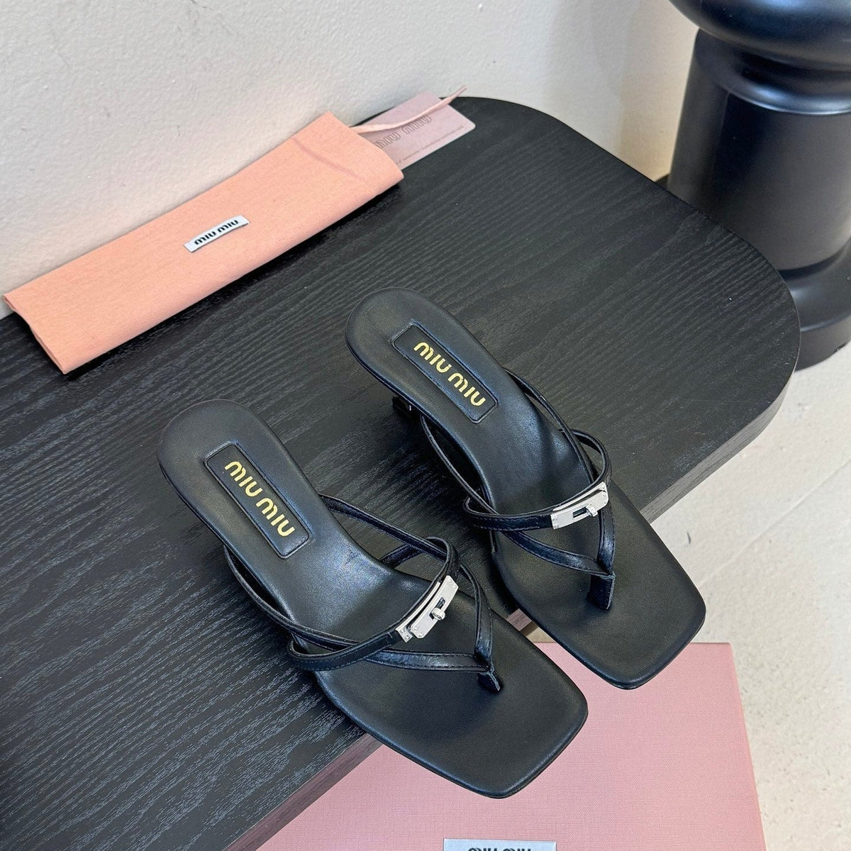 MIU High Heeled Sandals 50 Black Sheepskin 627366