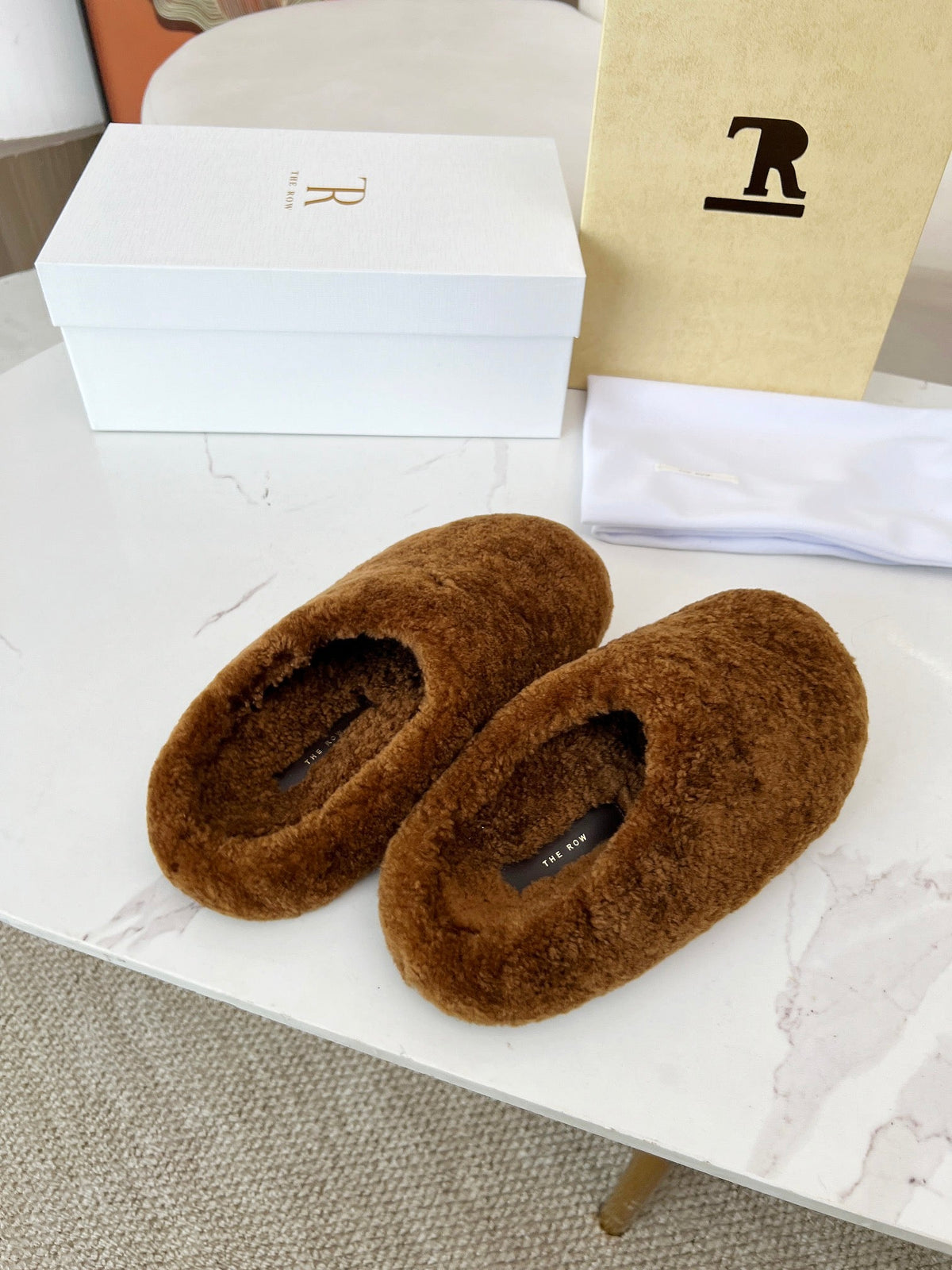 The Row 2025 Retro Oversized Toe Birkenstock Slipper Brown Wool 576032