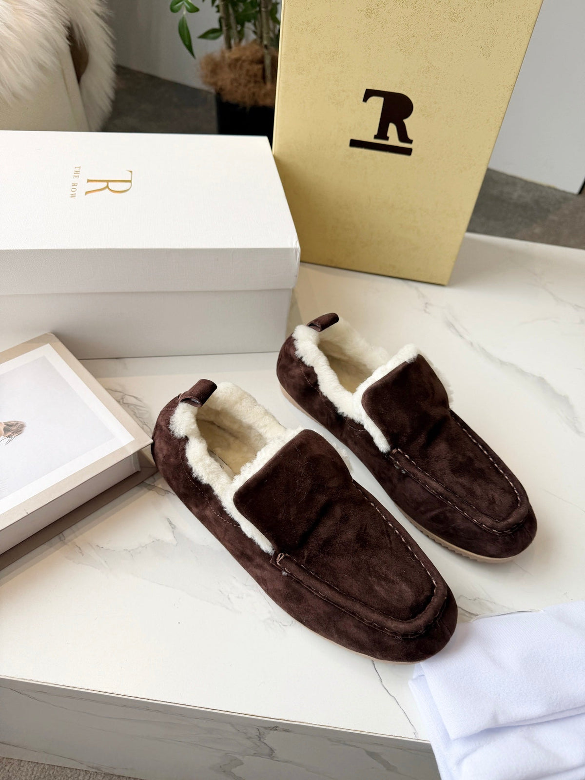 The Row 2025 Loafer Dark Brown Suede Wool 576846