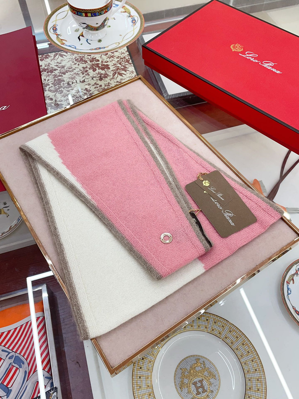 LP Yodo Scarf 150 CM In White Mix Pink Cashmere  130488