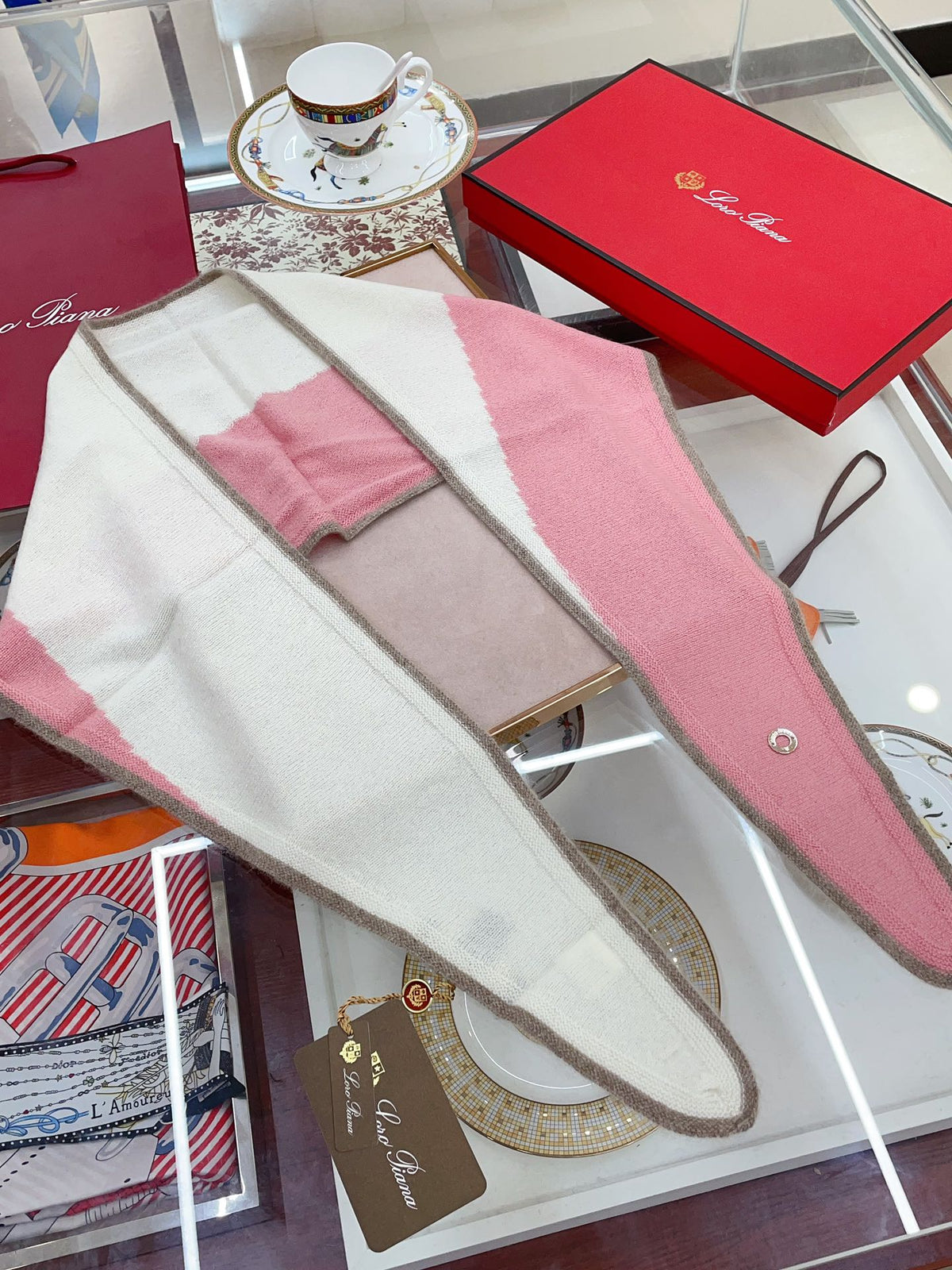 LP Yodo Scarf 150 CM In White Mix Pink Cashmere  130488
