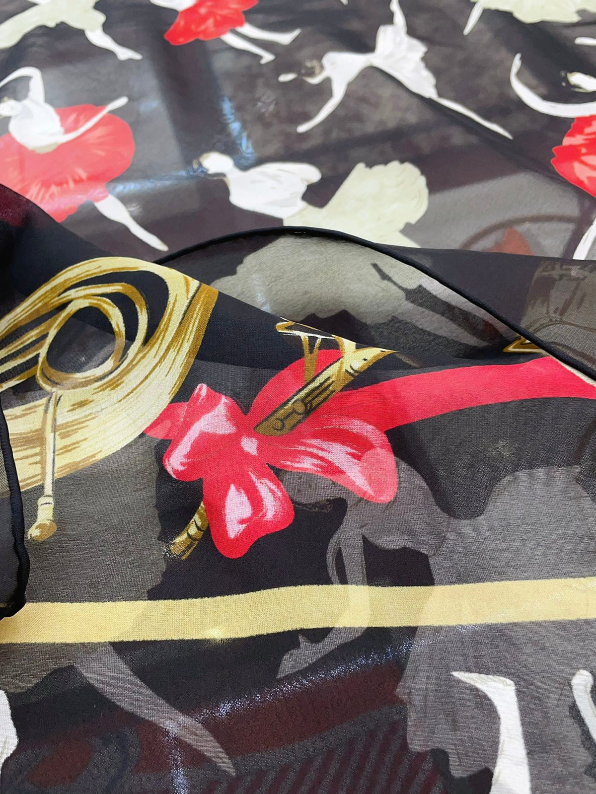 Scarf 110 CM In Black Colorful Voile Silk 193826