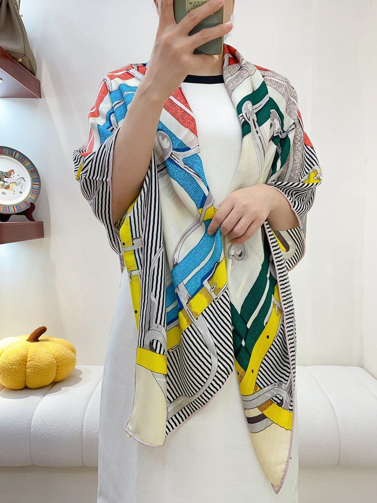 Mors a Jouets Chemise Shawl 140 CM In Colorful Silk And Cashmere 239531