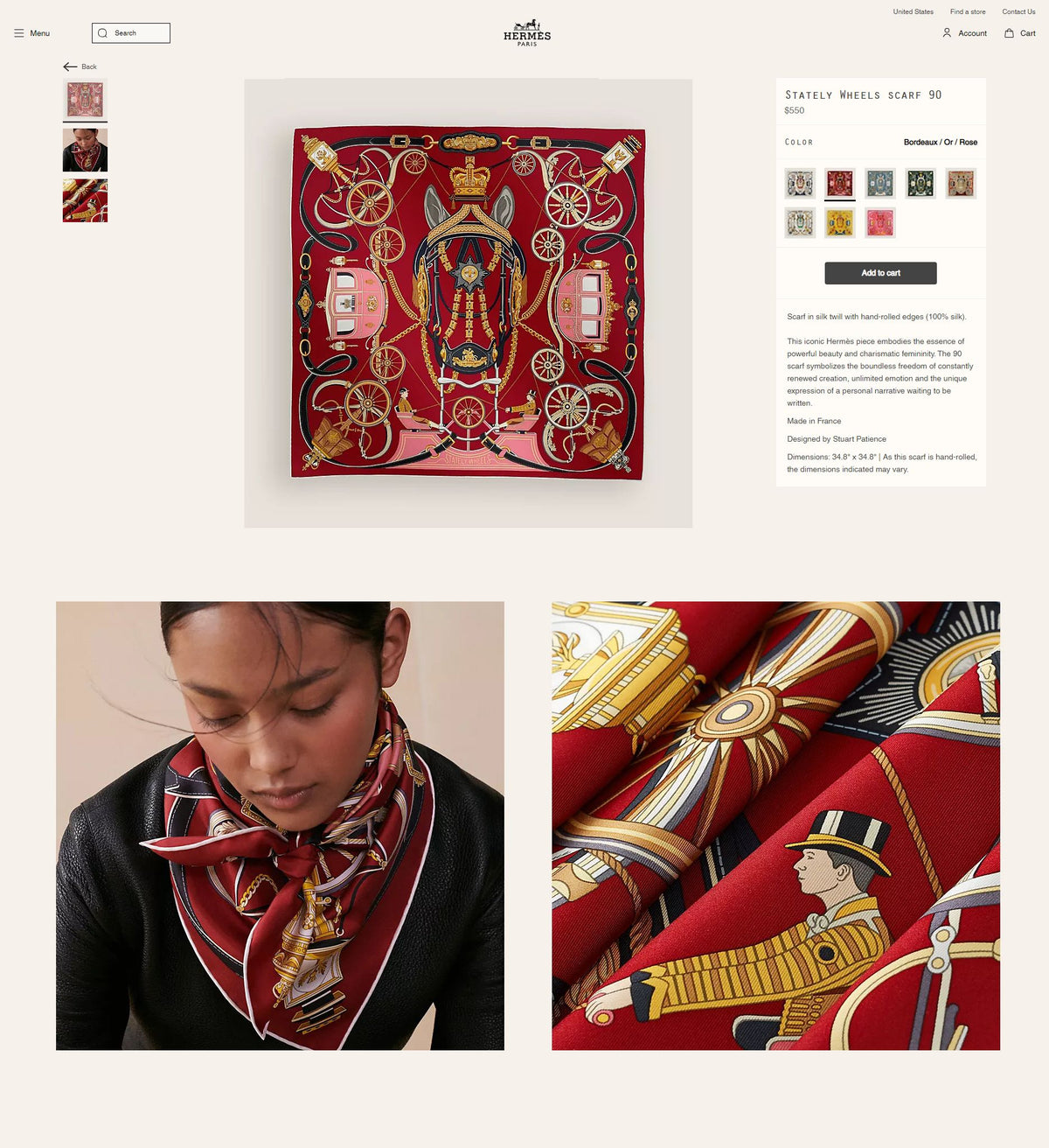 Stately Wheels Scarf 90 CM Red Colorful Silk Twill  312876
