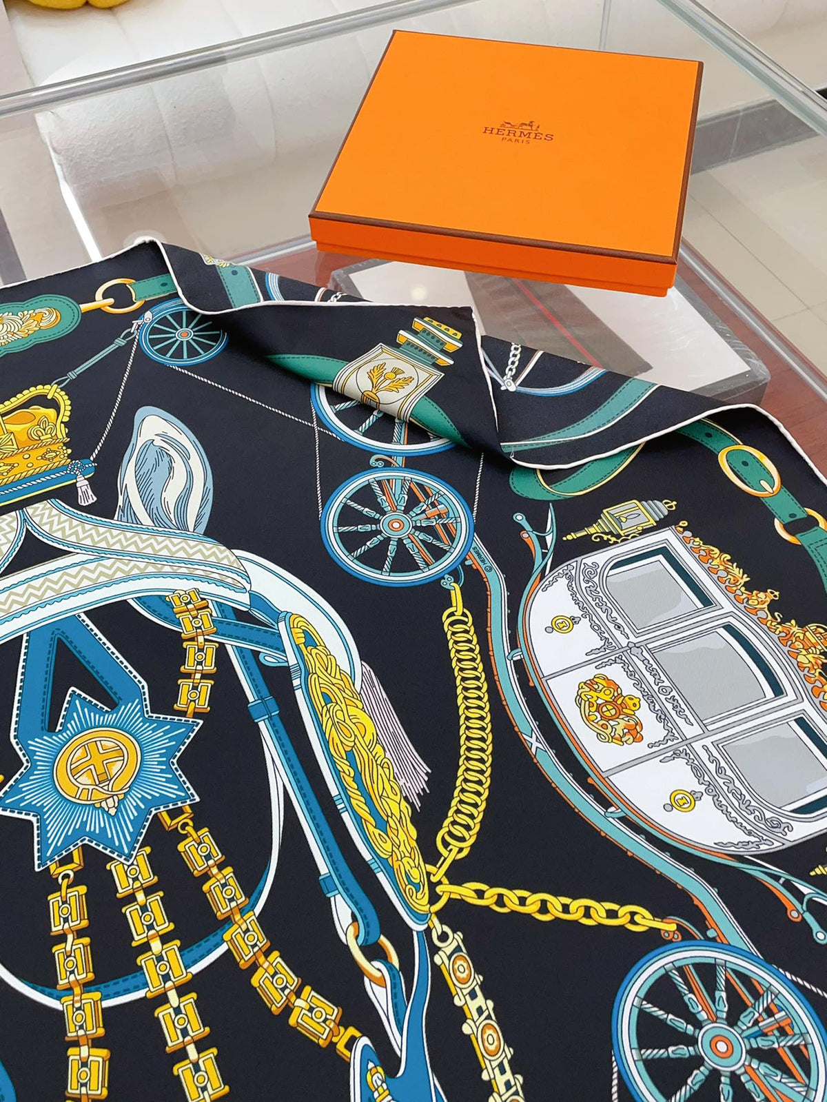 Stately Wheels Scarf 90 CM Black Colorful Silk Twill  312877
