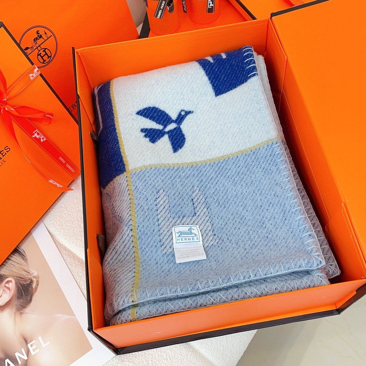 Baby Blankets 140 CM In Dark Blue Mix Light Blue Cashmere And Fine Wool 341415