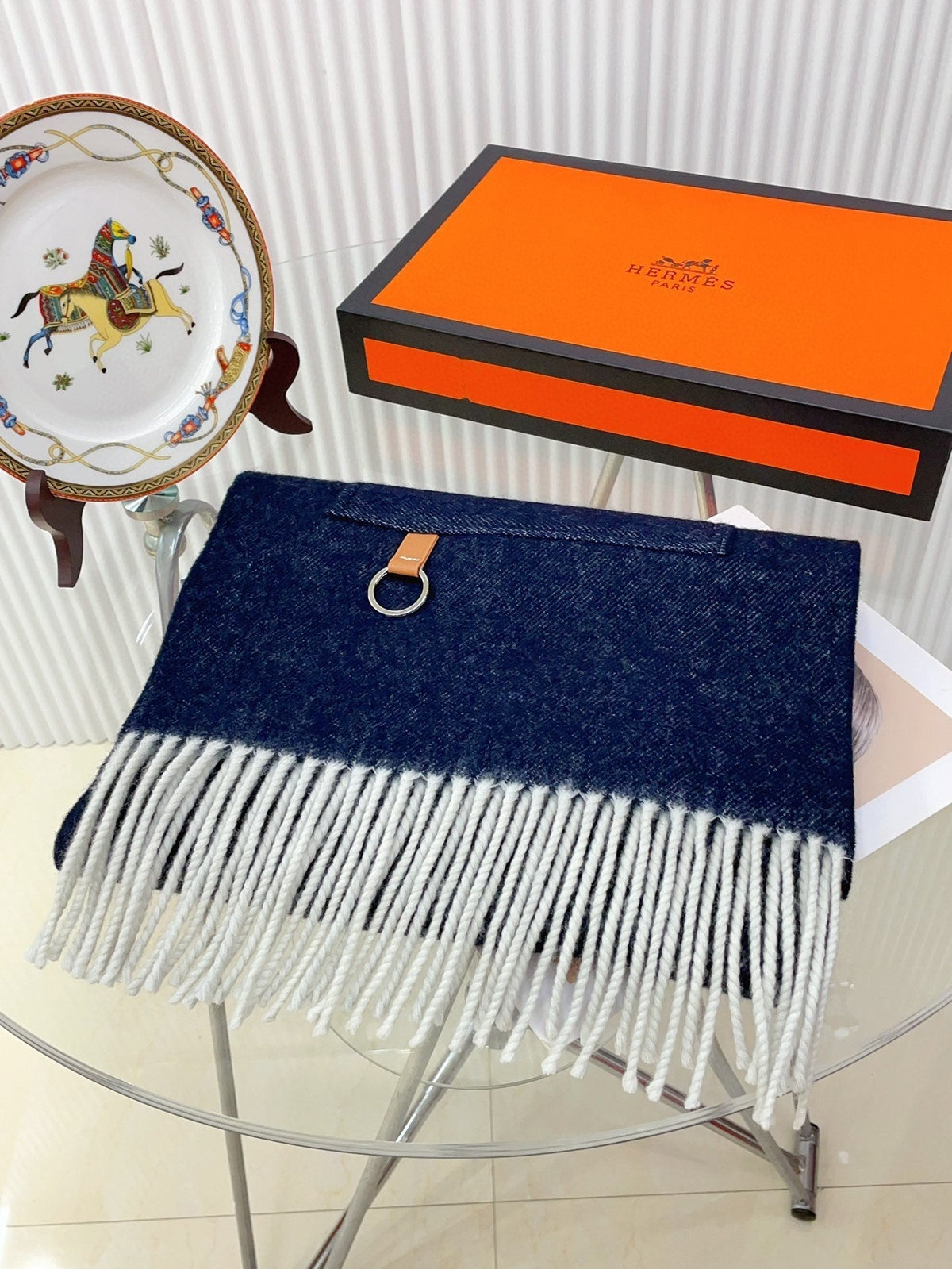 Cargo muffler Scarf 190 CM Navy Blue Wool 375381