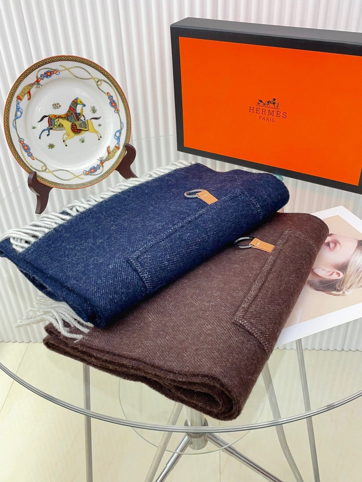 Cargo muffler Scarf 190 CM Navy Blue Wool 375381