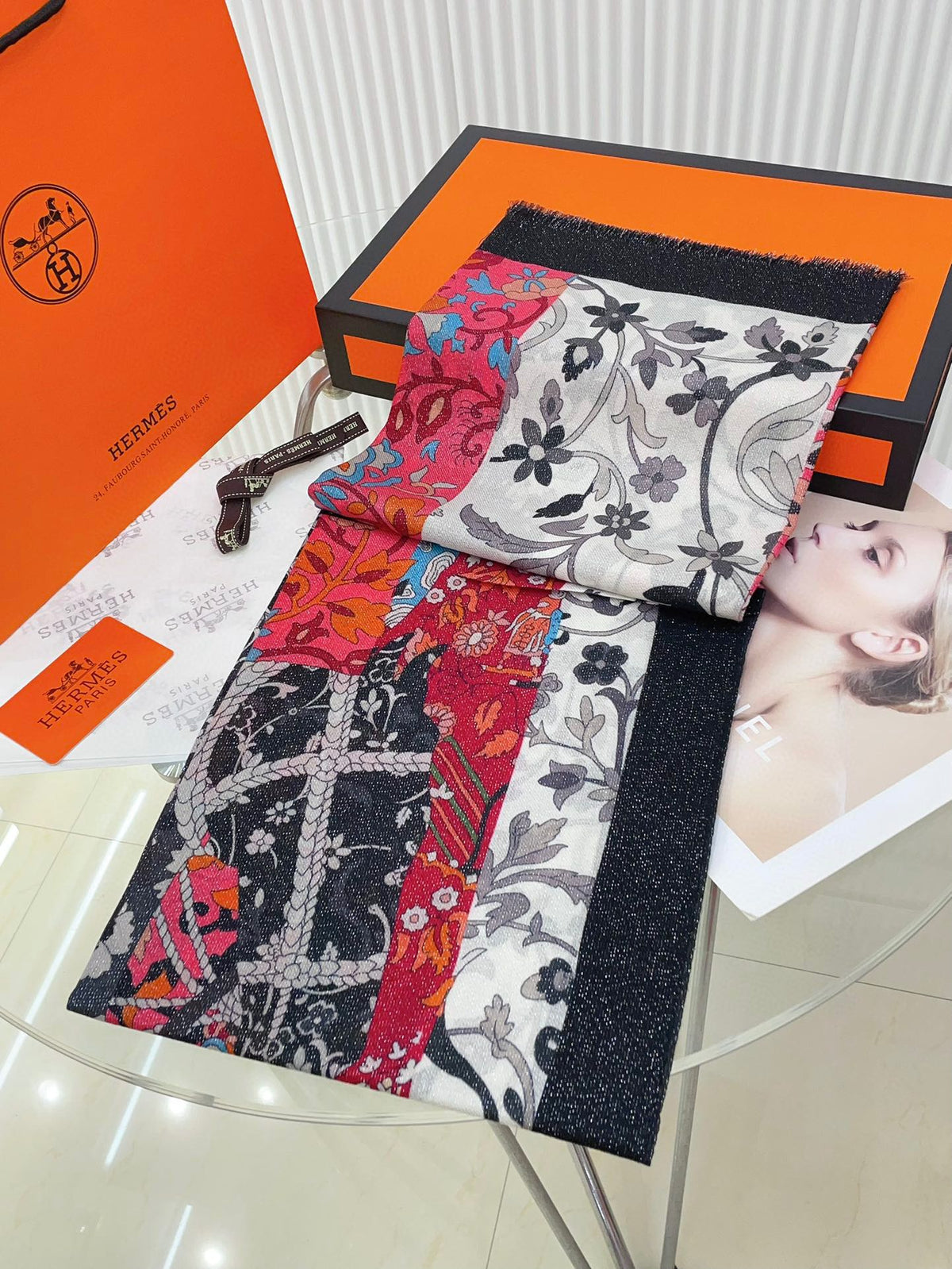 Scarf 200 CM In Black Colorful Cashmere 381147