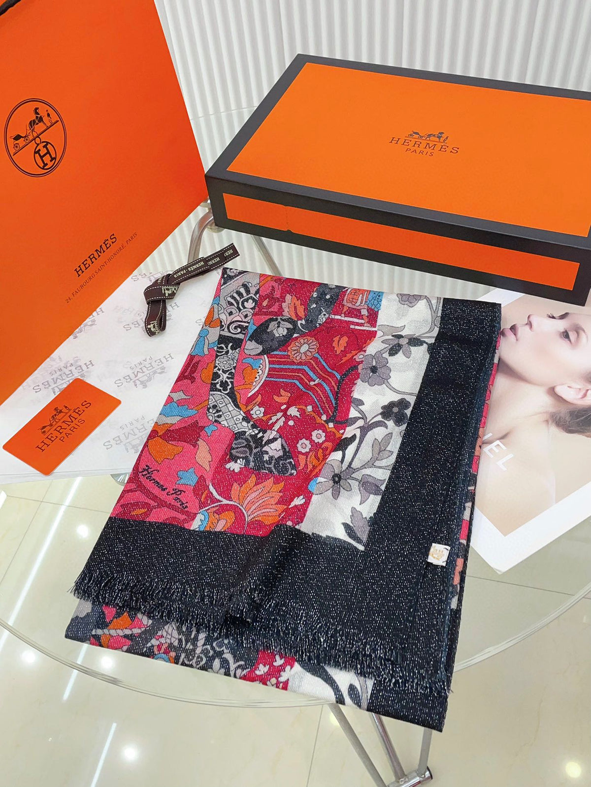 Scarf 200 CM In Black Colorful Cashmere 381147