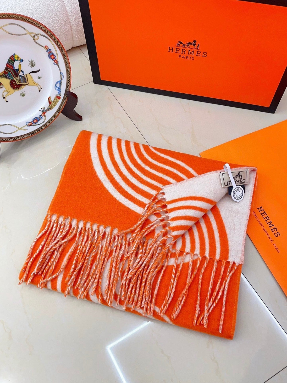 SCARF 180 CM IN FIRE ORANGE MIX WHITE CASHMERE
