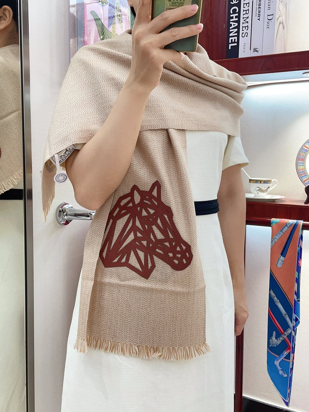 Scarf 200 CM Beige Thick Knit Fabric