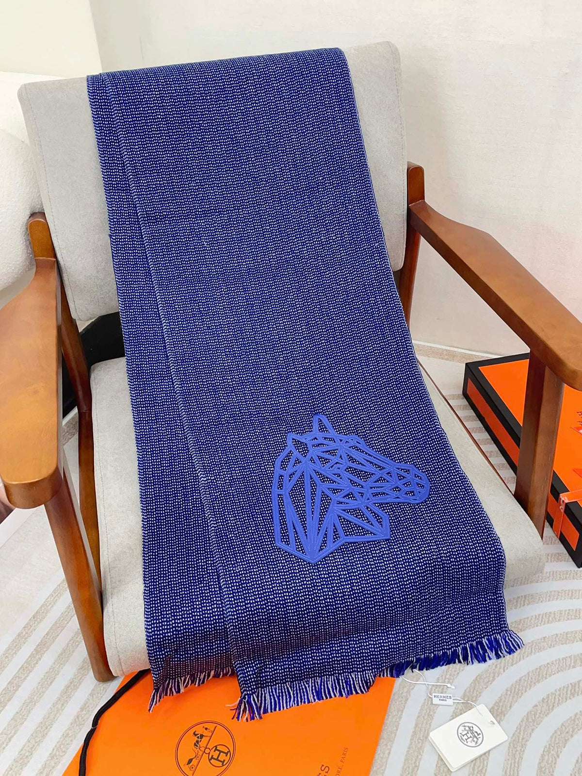 Scarf 200 CM Blue Thick Knit Fabric