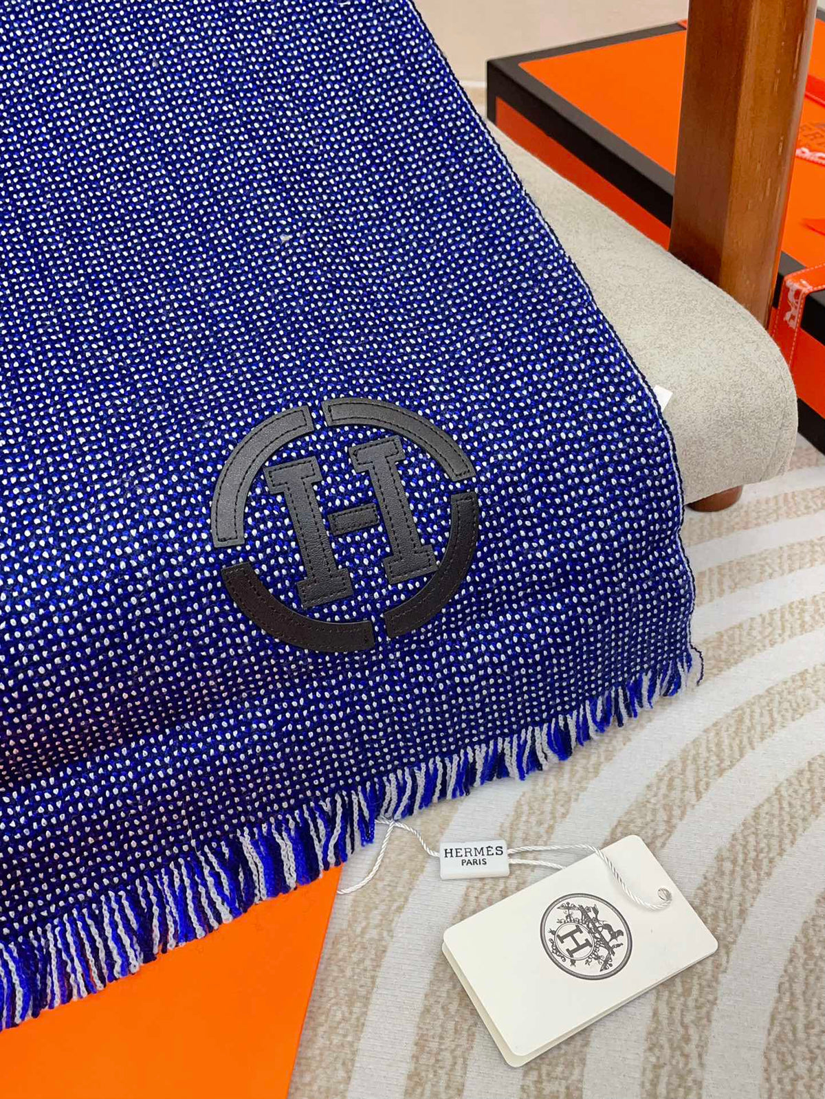 Scarf 200 CM Blue Thick Knit Fabric