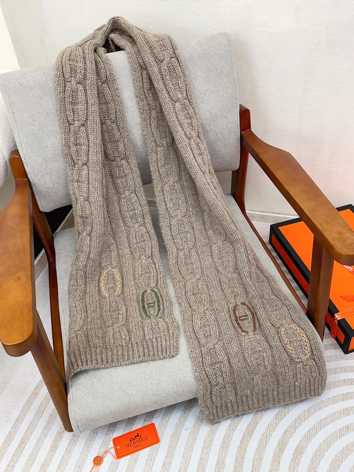 Scarf 170 CM Light Brown Cashmere Handwoven