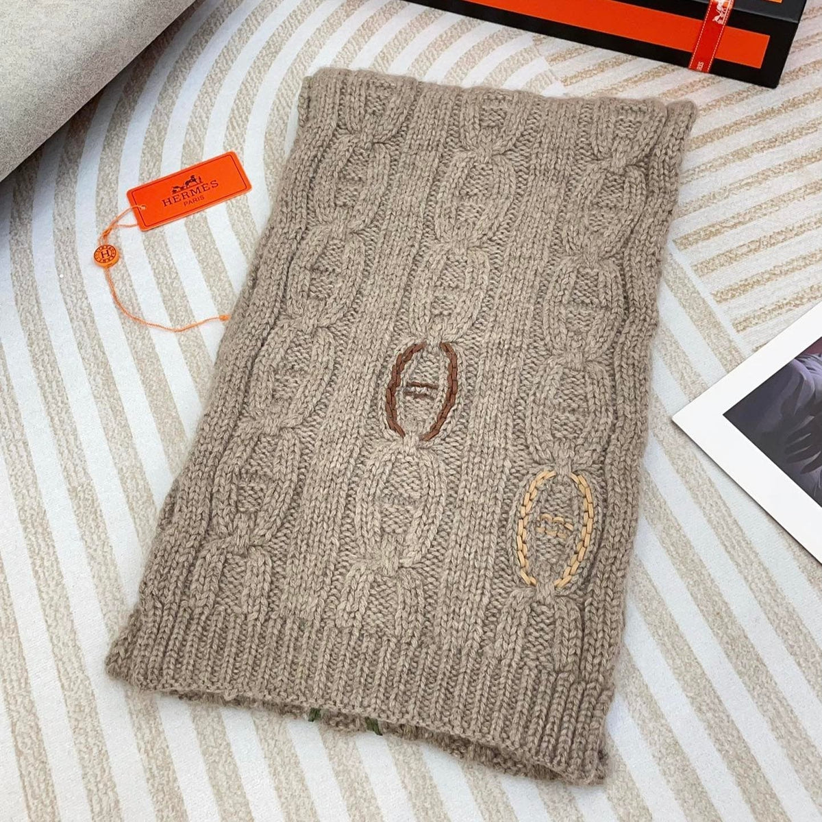 Scarf 170 CM Light Brown Cashmere Handwoven