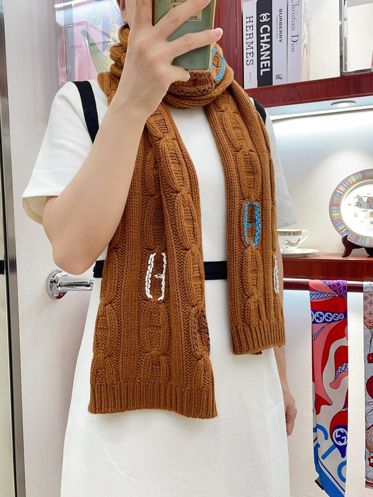 Scarf 170 CM Brown Orange Cashmere Handwoven