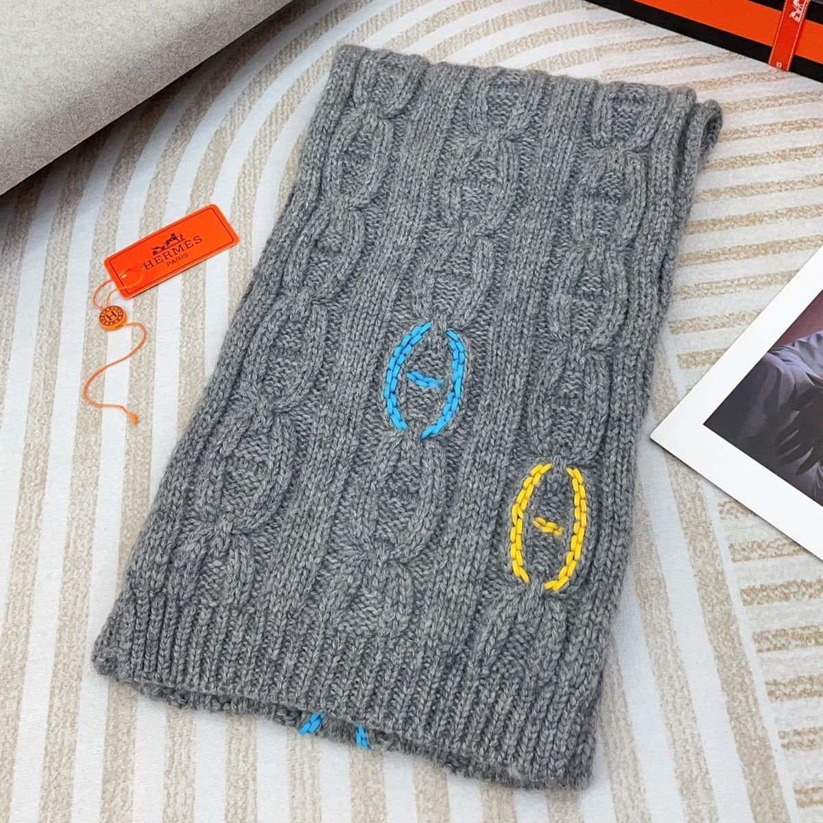 Scarf 170 CM Grey Cashmere Handwoven