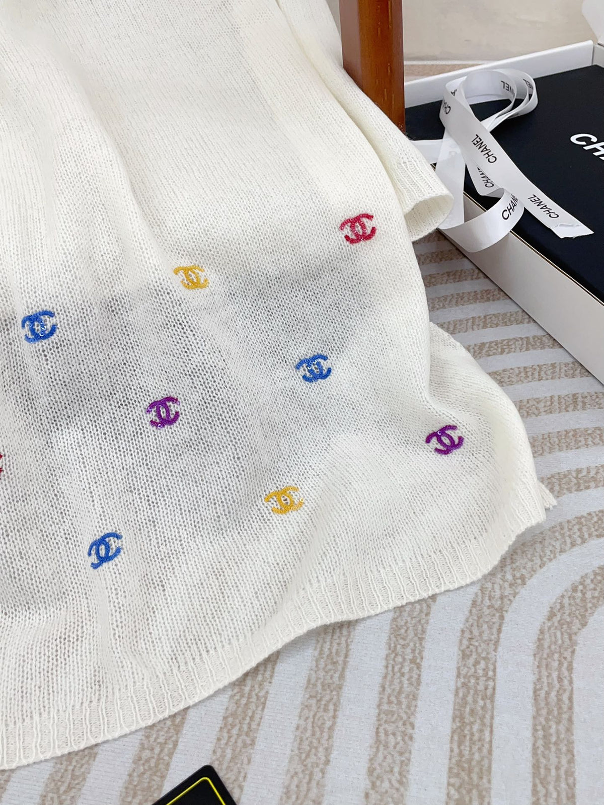 CC Scarf 190 CM In White Colorful Cashmere 418221