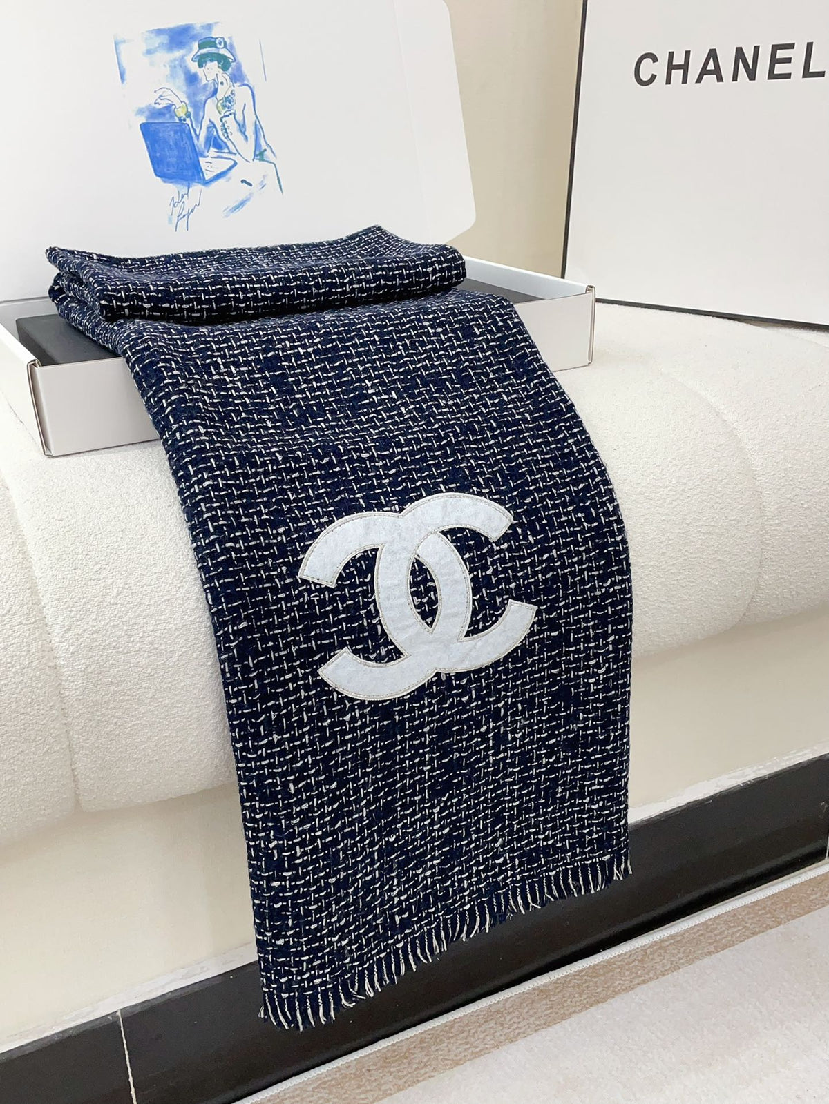 CC Scarf 190 CM In Charcoal Blue Mix White Cashmere  421408