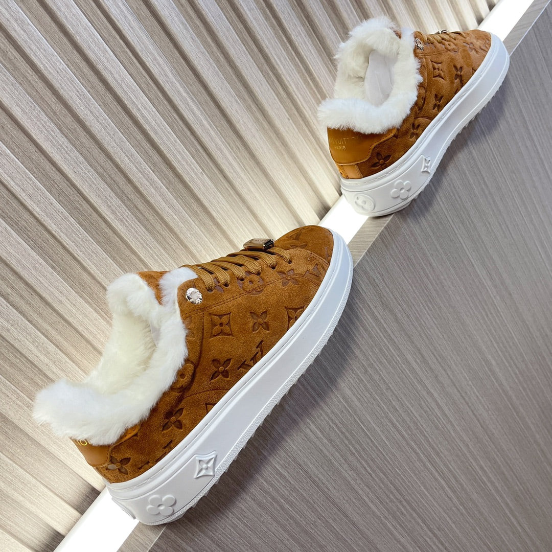 LV Time Out Sneaker 40mm Brown Yellow Monogram Suede