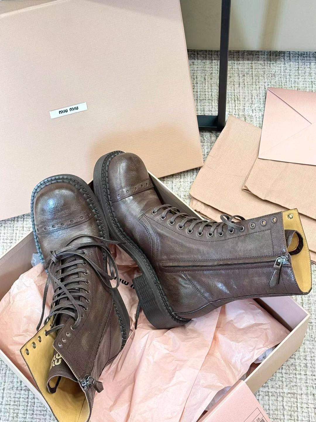 Miu Ankle Boots Umber Brown Calfskin
