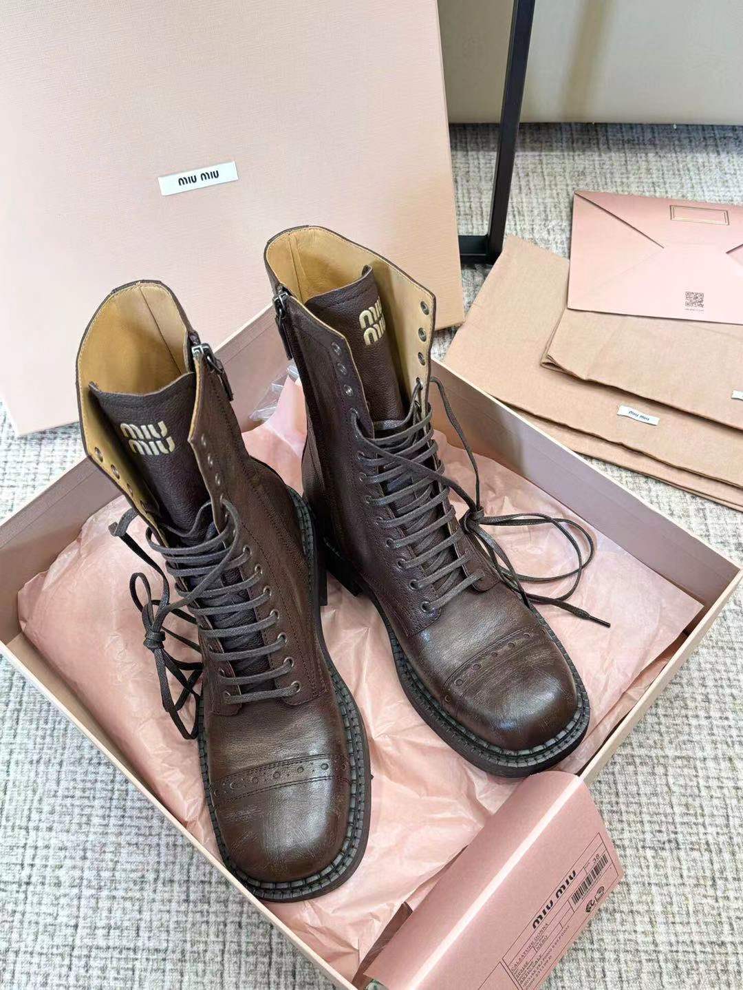 Miu short Boots Umber Brown Calfskin