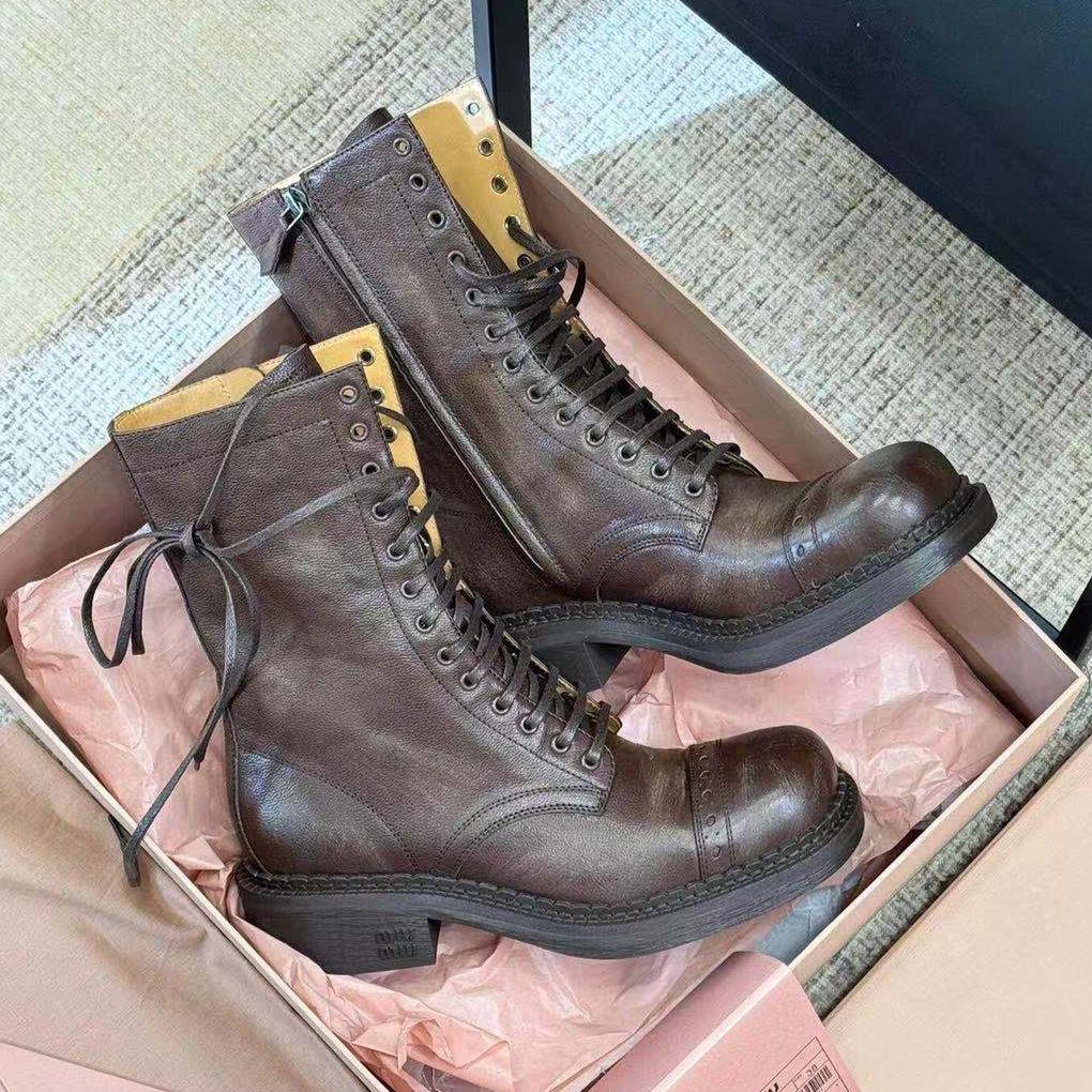 Miu short Boots Umber Brown Calfskin