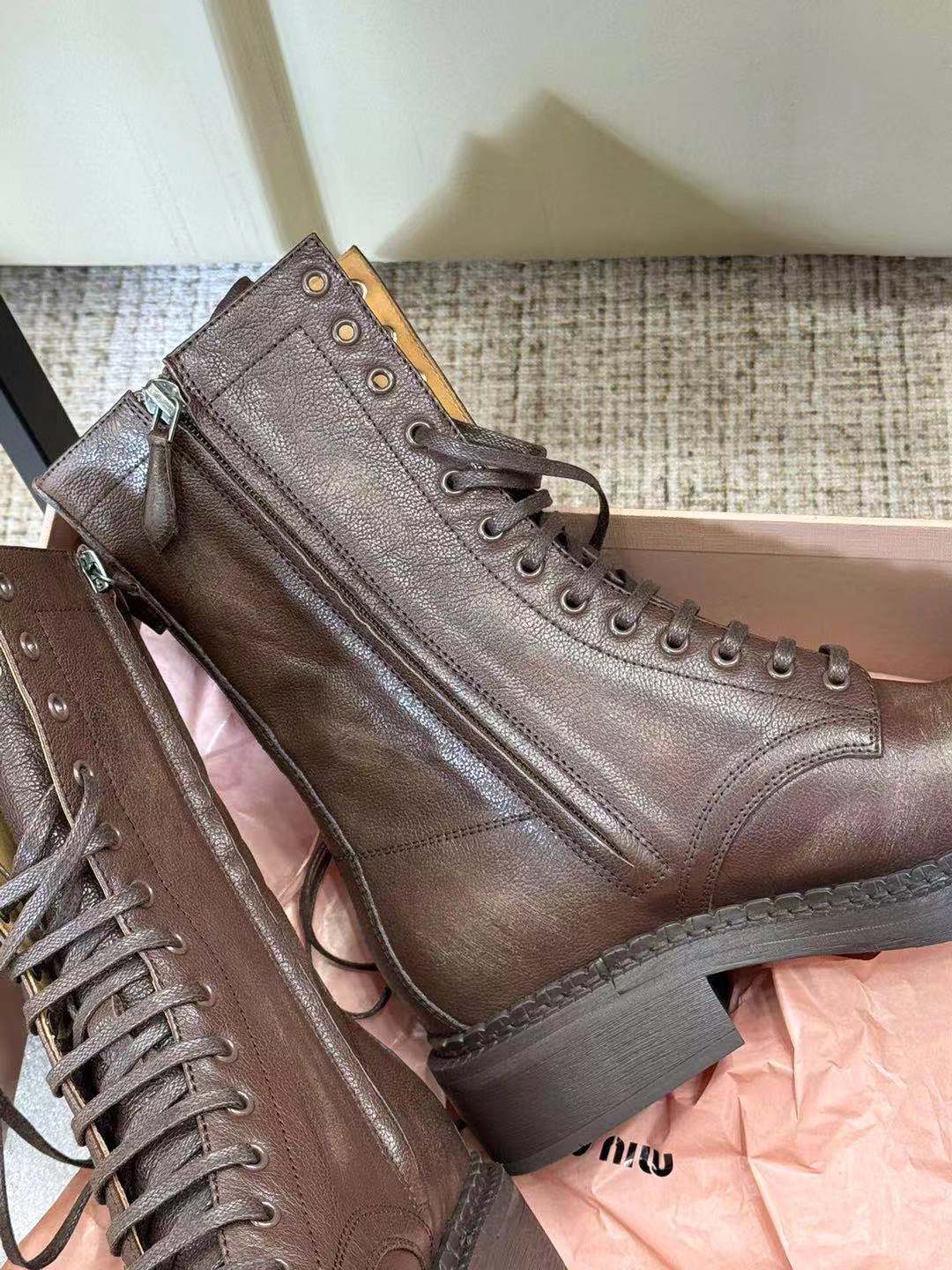 Miu Ankle Boots Umber Brown Calfskin