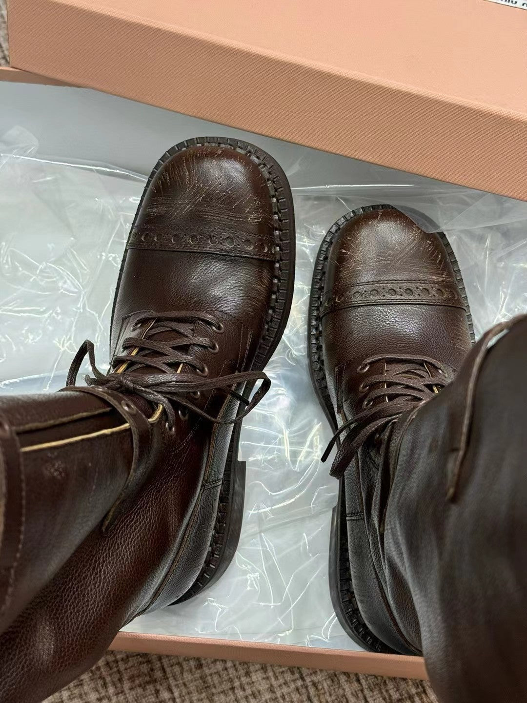 Miu Boots High Neck Dark Brown Calfskin
