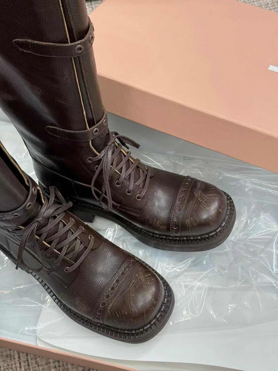 Miu Boots High Neck Dark Brown Calfskin