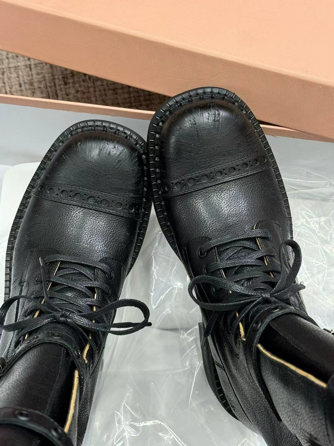 Miu Boots High Neck Black Paint Calfskin