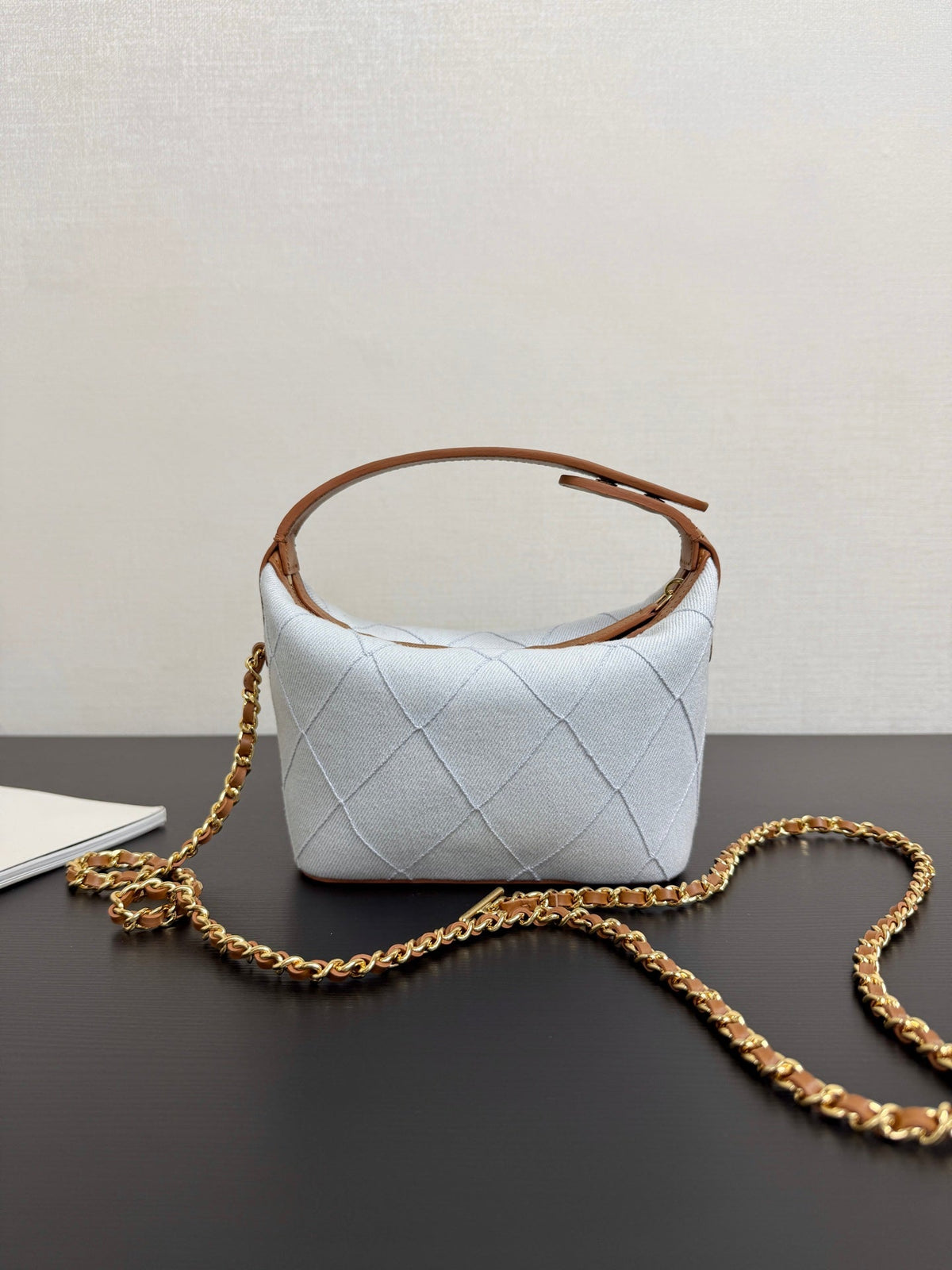 Chanel 2026 Mini CC Hobo Pouch 21cm Light Blue mix Brown Denim Leather