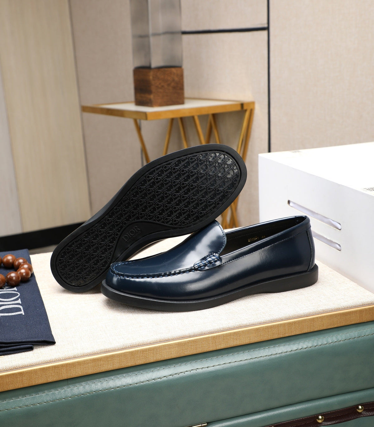 CD RETRO SEWED LOAFER NAVY POLISHED CALFSKIN