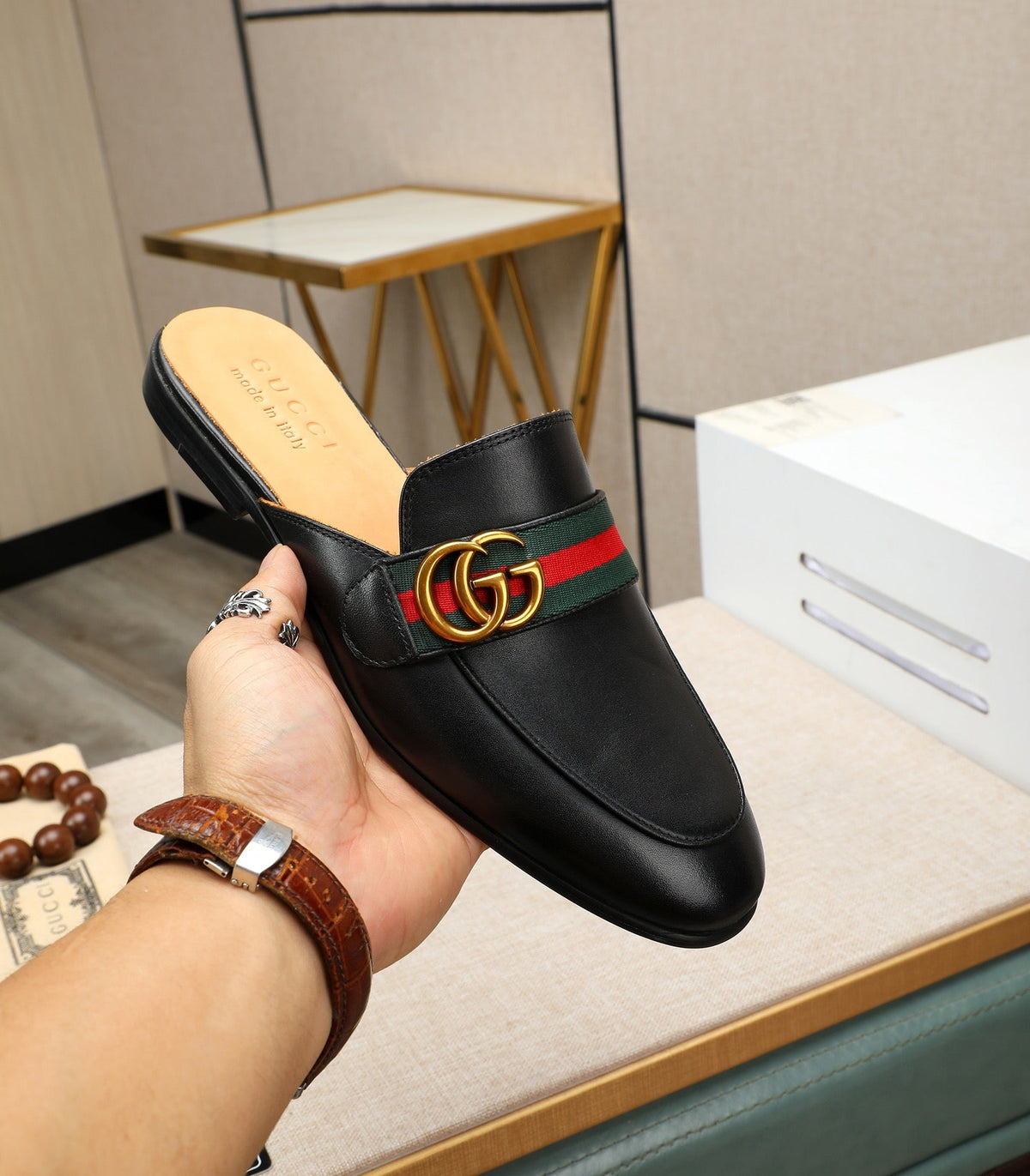 GG Men's Interlocking GG Mule Black Cowhide 111485