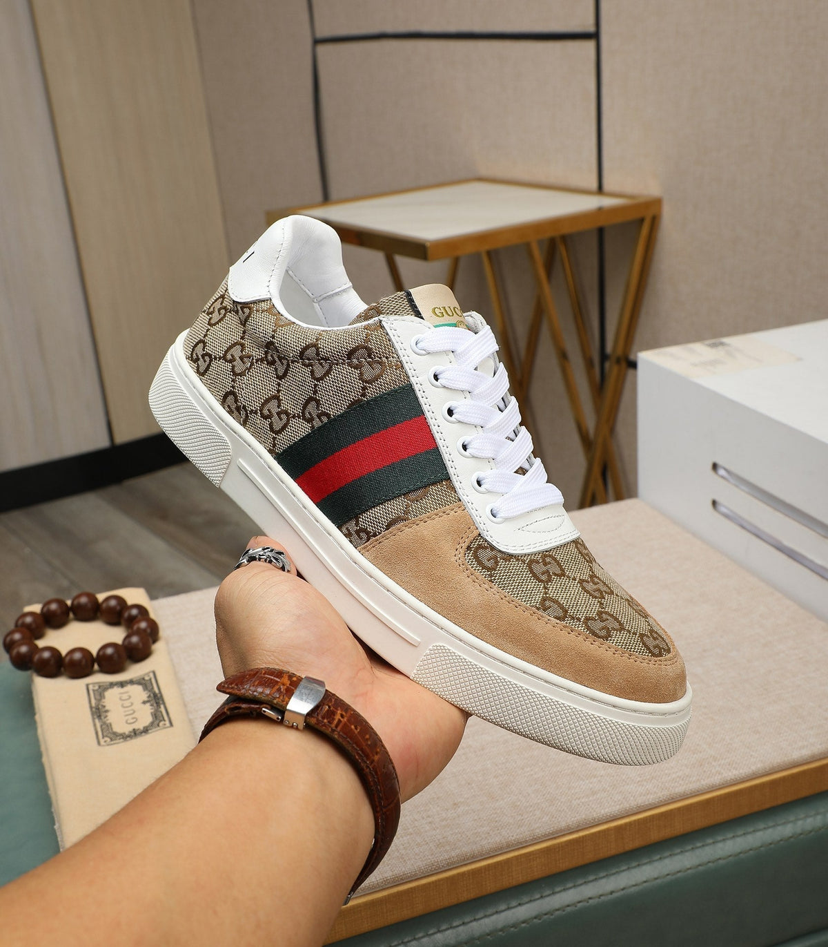 GG Men's Sneaker Brown Suede Canvas 487993