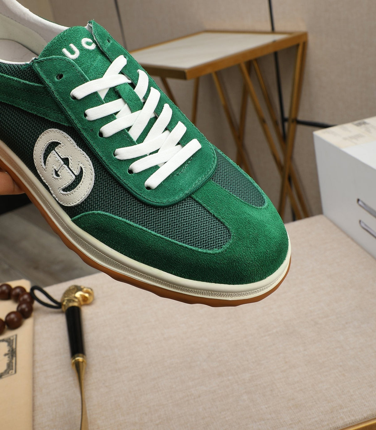GG Men's G75 Sneaker Green Mesh Suede 270520