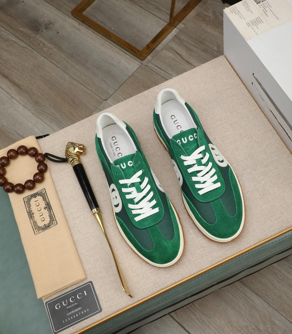 GG Men's G75 Sneaker Green Mesh Suede 270520