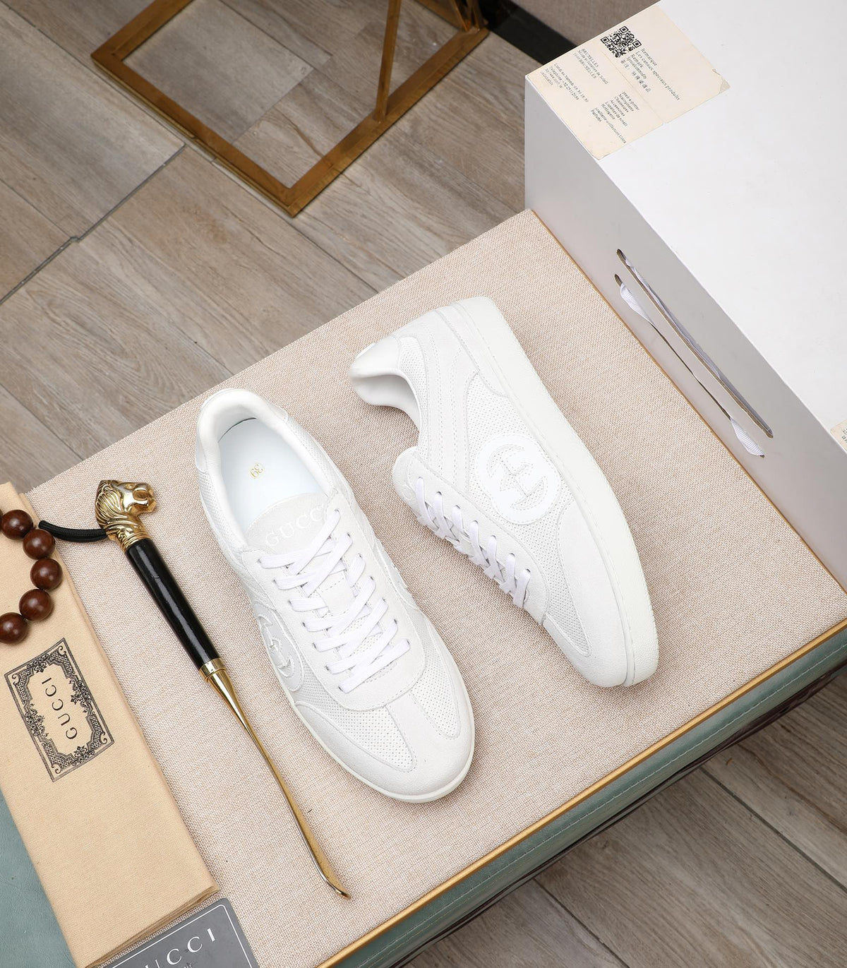 GG Men's G75 Sneaker White Mesh Suede 477880